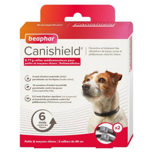 CANISHIELD® Anti puces, Tiques, Phlébotomes – Longue durée- Petits et moyens chiens - Lot de 2